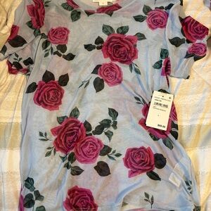 Good American Rose Print Mesh Top - Pink and White - size L
